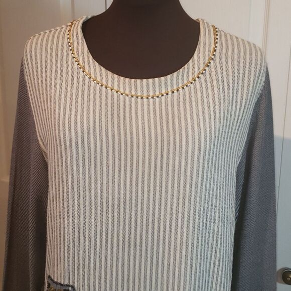 FAITH by Celia Forrester Casual Pinstriped Bead Top - Picture 2 of 9